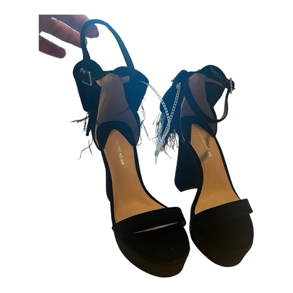 Antonio Melani Janie Black Velvet Platform Angel Rhinestone Bow Feather Size 7.5 - Picture 3 of 16